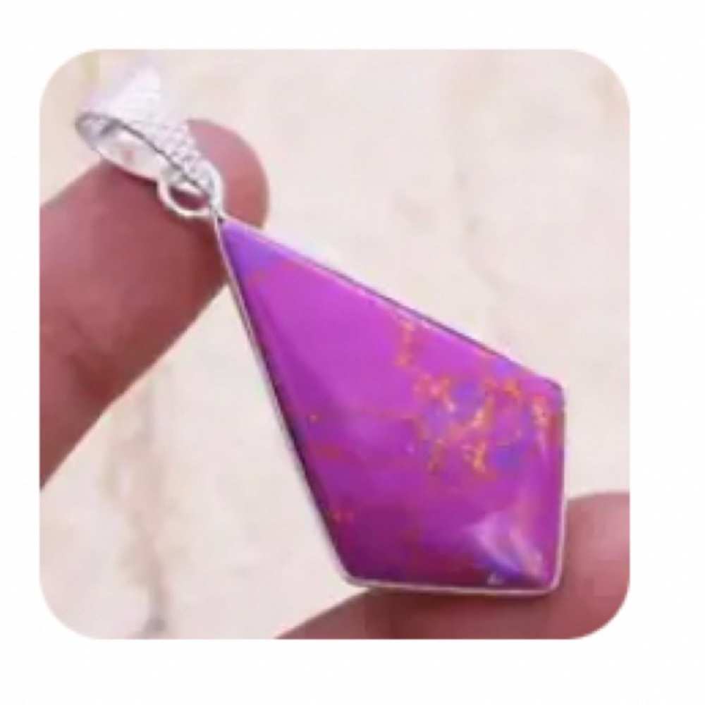 Pendant sterling silver 925 plated copper purple turquoise artisan